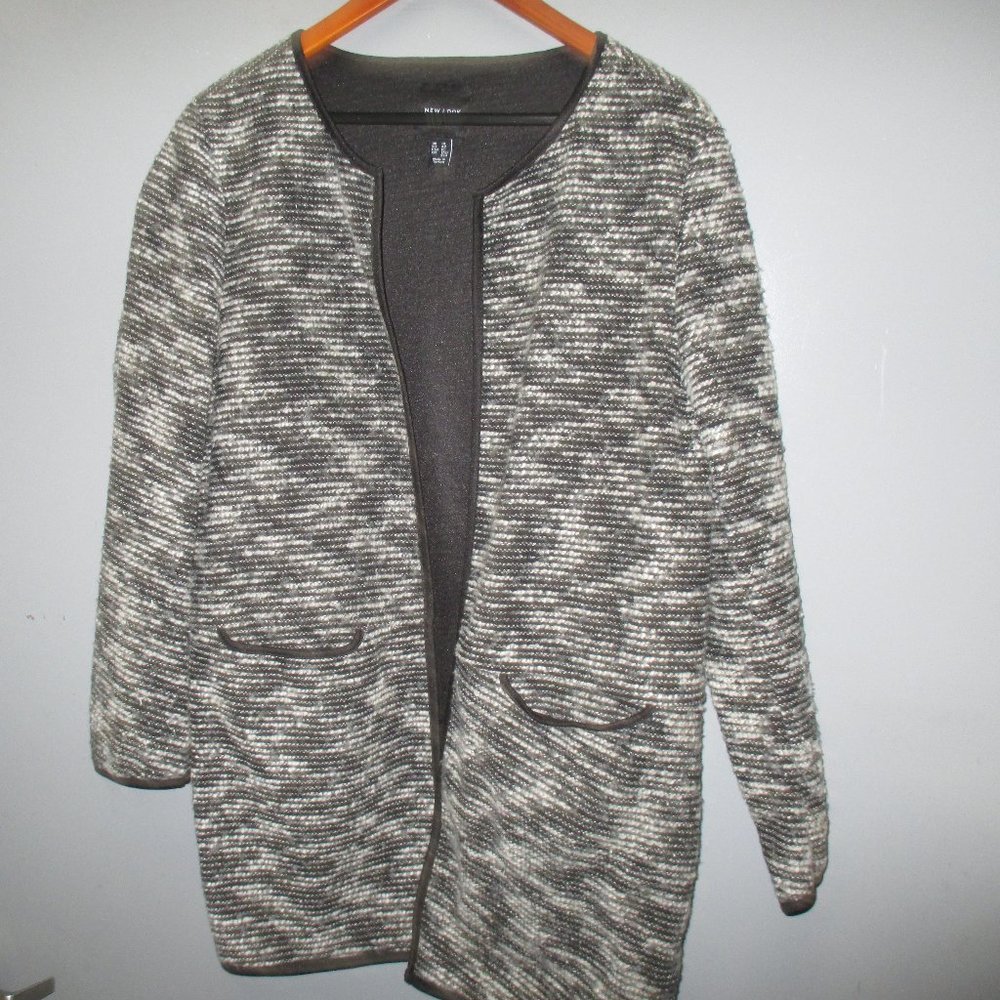 New Look Women's Jacket Size 10 Black/White Dots/Stripes Women's Long Jacket